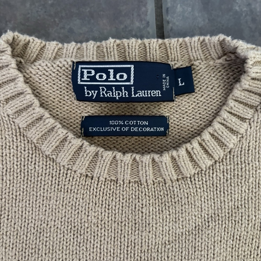 Polo Ralph Lauren Sweatshirt Mens Large Tan Crew Neck Sweater Long Sleeve - Picture 3 of 7